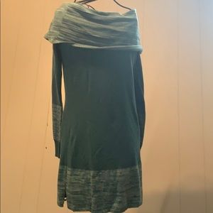 Light green sweater dress off the shoulder